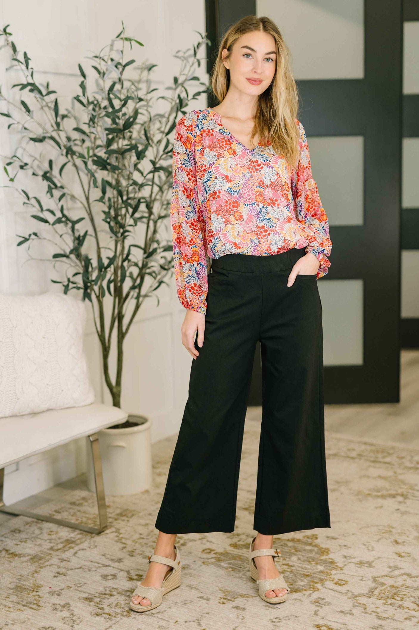 Modern Meadow V-Neck Puff Sleeve Blouse