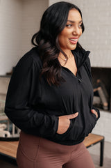 Sudadera con capucha y media cremallera Morning Run en negro