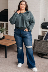 Sudadera con capucha y media cremallera Morning Run en color abeto ahumado