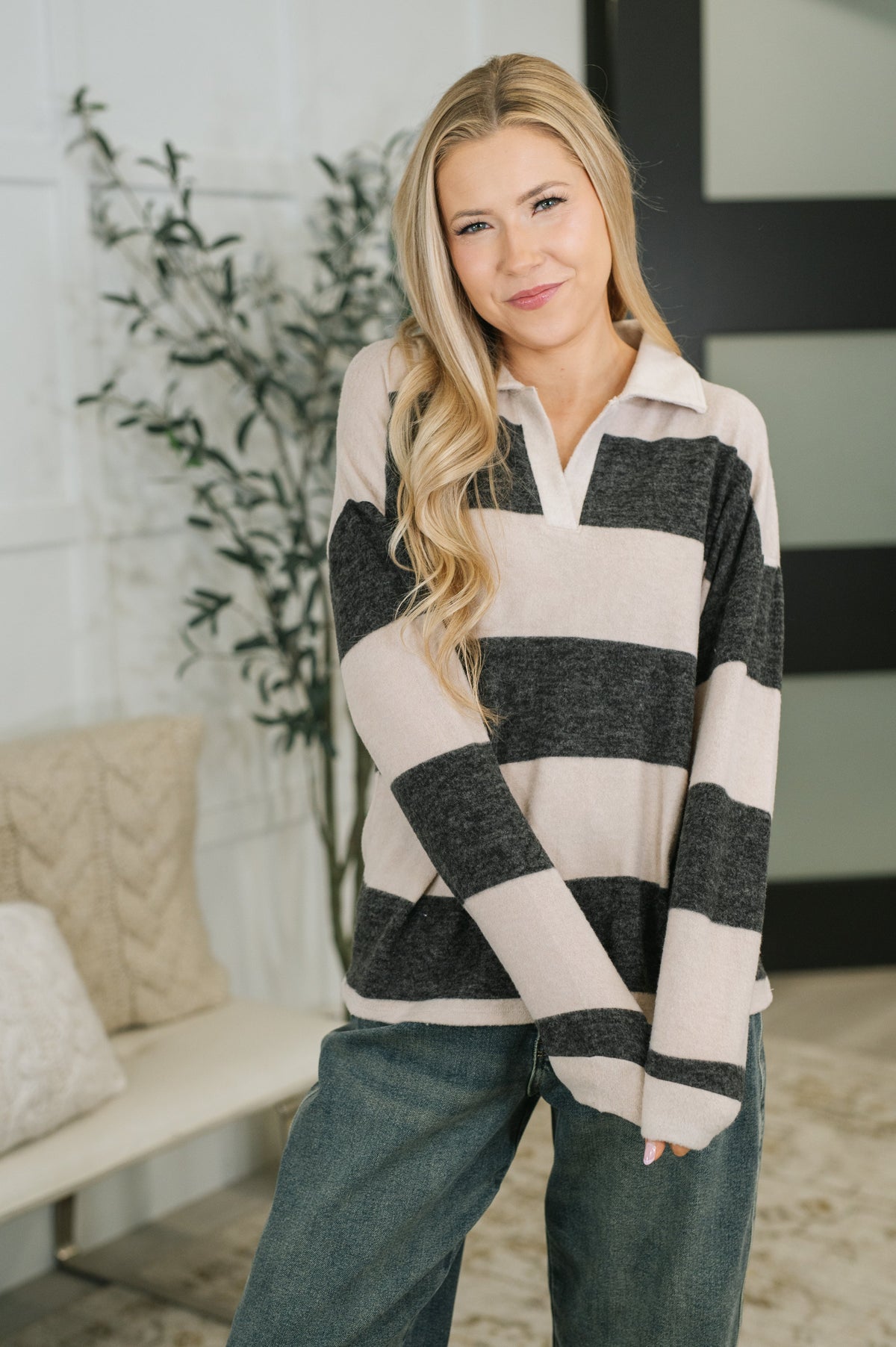 My Dear Friend Collared Relaxed Top in Black