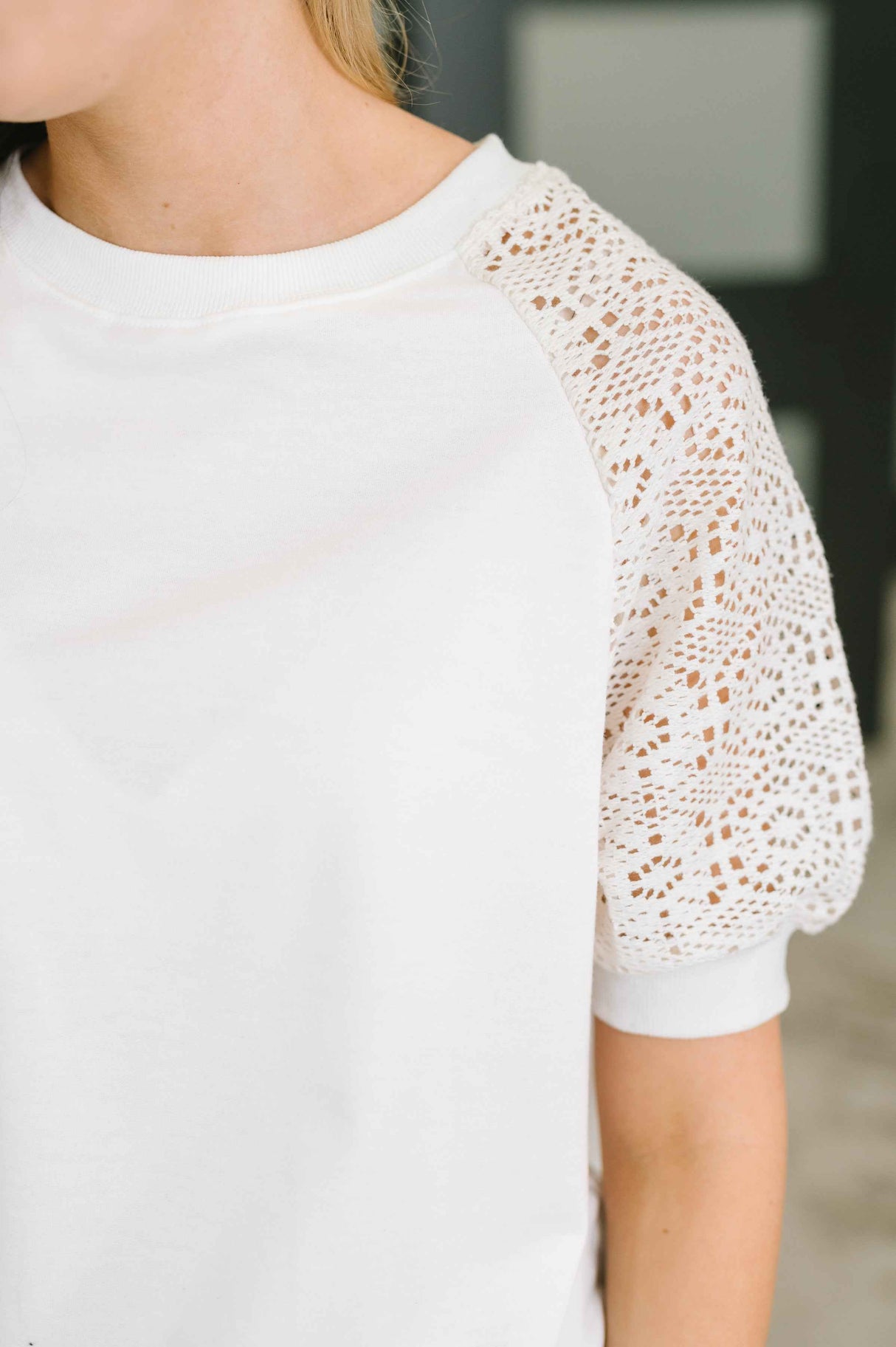 Never Too Lace Raglan Crochet Sleeve Top