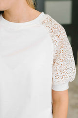 Never Too Lace Raglan Crochet Sleeve Top