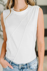 New Normal Pleat Detail Sleeveless Top in White