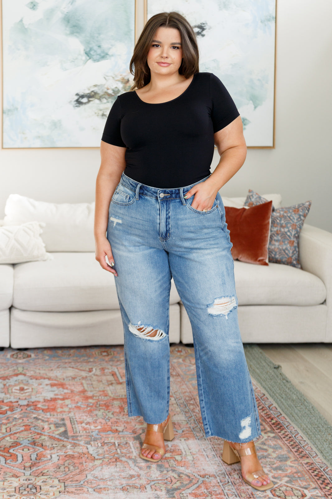 Nora High Rise Rigid Magic Destroy Slim Straight Jeans - Liarian Unlimited Boutique