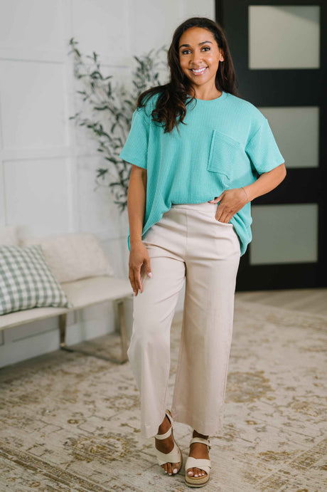 Not That Complicated Textured Boxy Tee in Turquoise