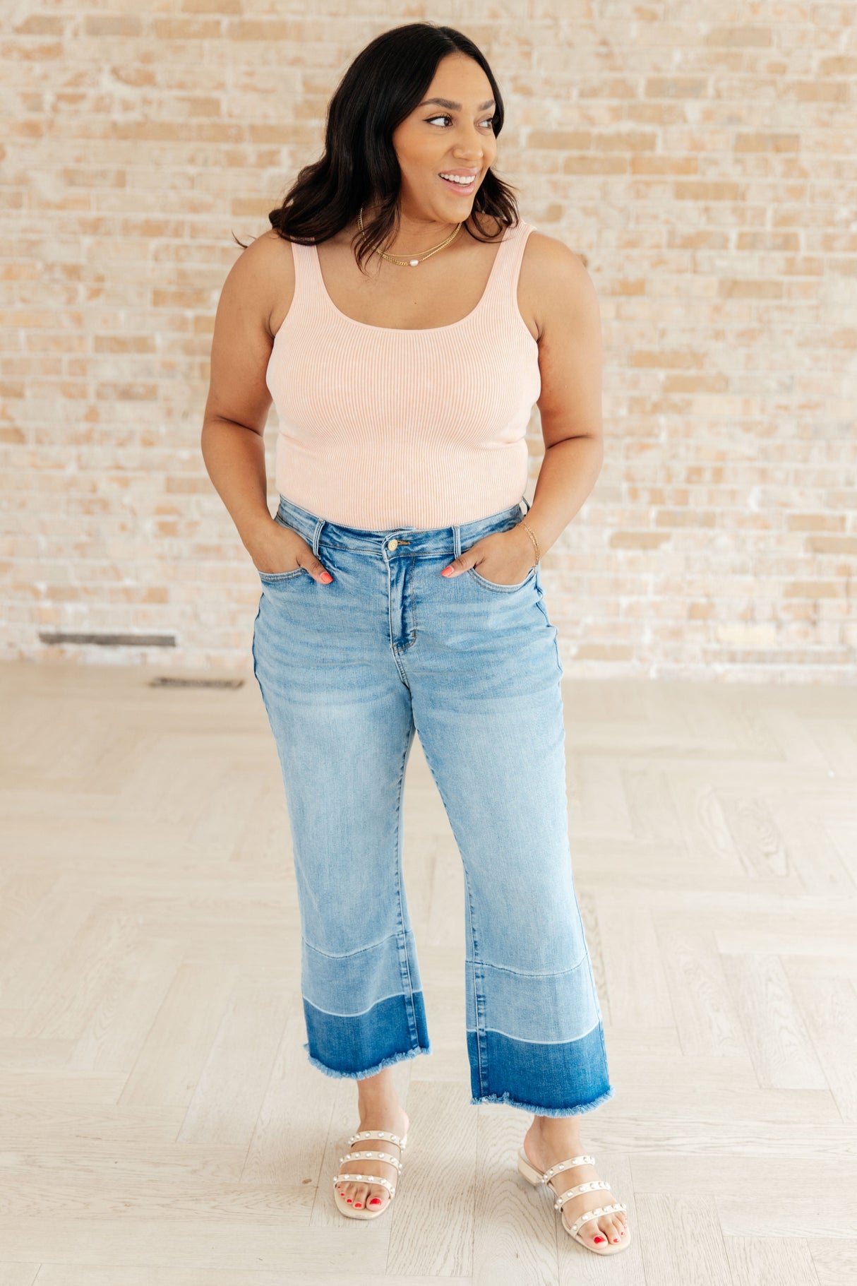 Olivia High Rise Wide Leg Crop Jeans in Medium Wash - Liarian Unlimited Boutique