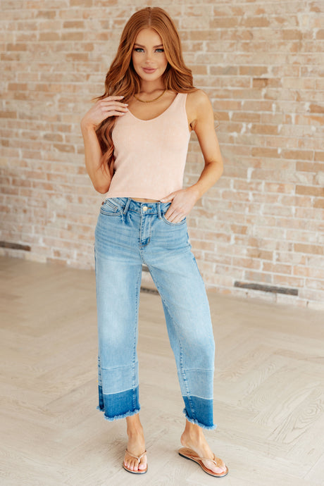 Olivia High Rise Wide Leg Crop Jeans in Medium Wash - Liarian Unlimited Boutique