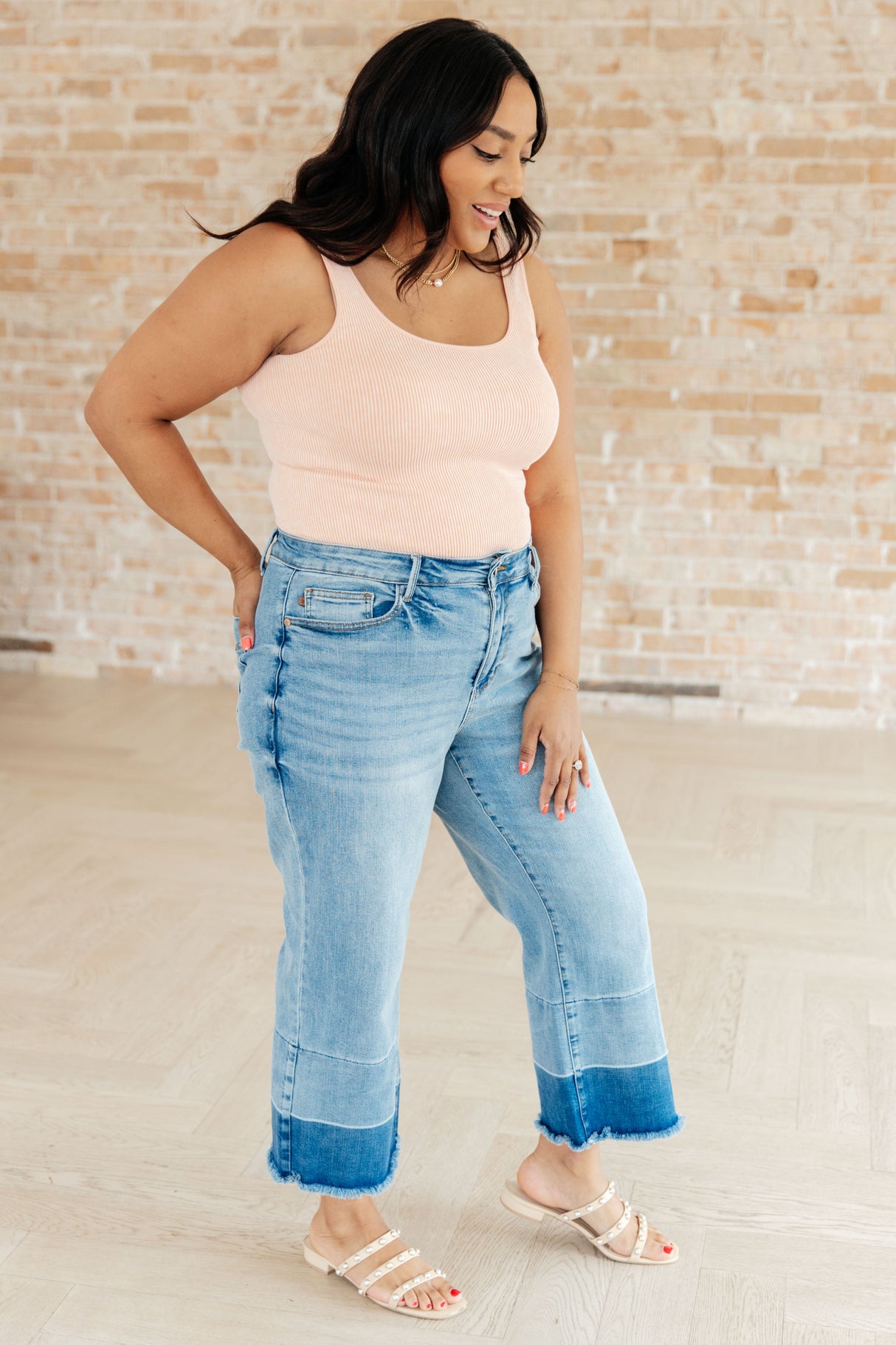 Olivia High Rise Wide Leg Crop Jeans in Medium Wash - Liarian Unlimited Boutique