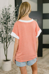One Piece at a Time V-Neck Short Sleeve Top in Coral