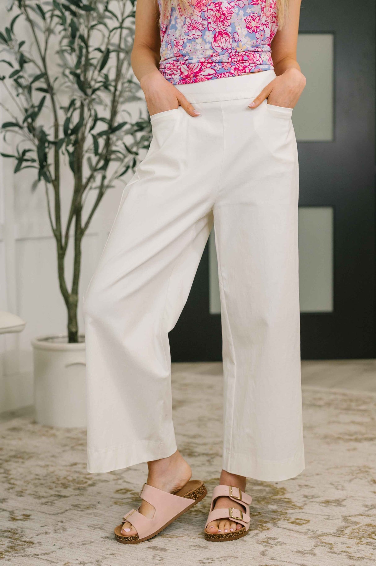 Only Pair High Waisted Wide Leg Bottoms in Off White