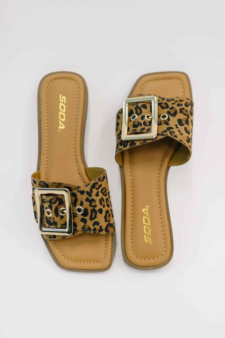 Opera Square Toe Buckle Slip On Sandal