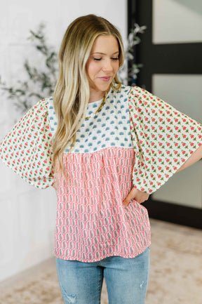 Outside Advantage Mixed Print Boho Blouse