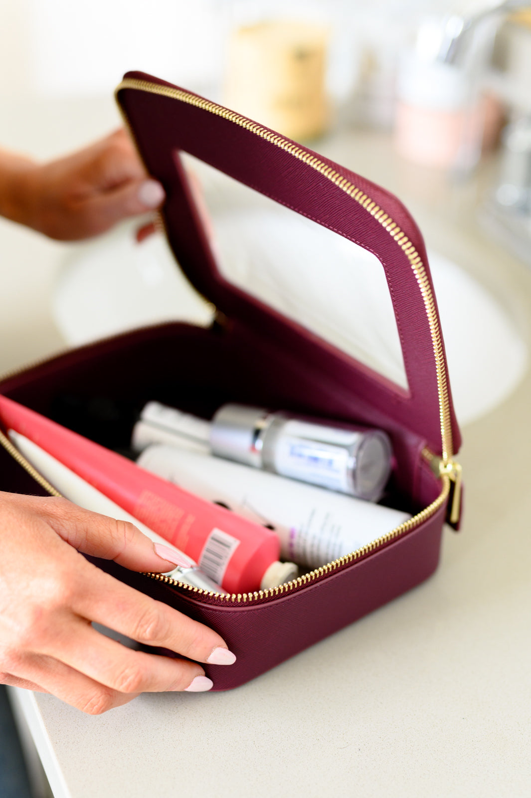 PU Leather Travel Cosmetic Case in Wine - Liarian Unlimited Boutique