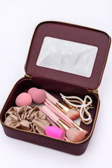 PU Leather Travel Cosmetic Case in Wine - Liarian Unlimited Boutique