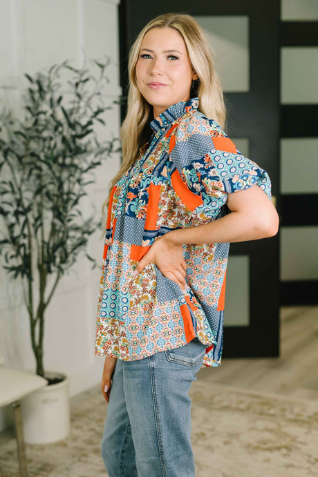 Pardon Me Patchwork Puff Sleeve Blouse