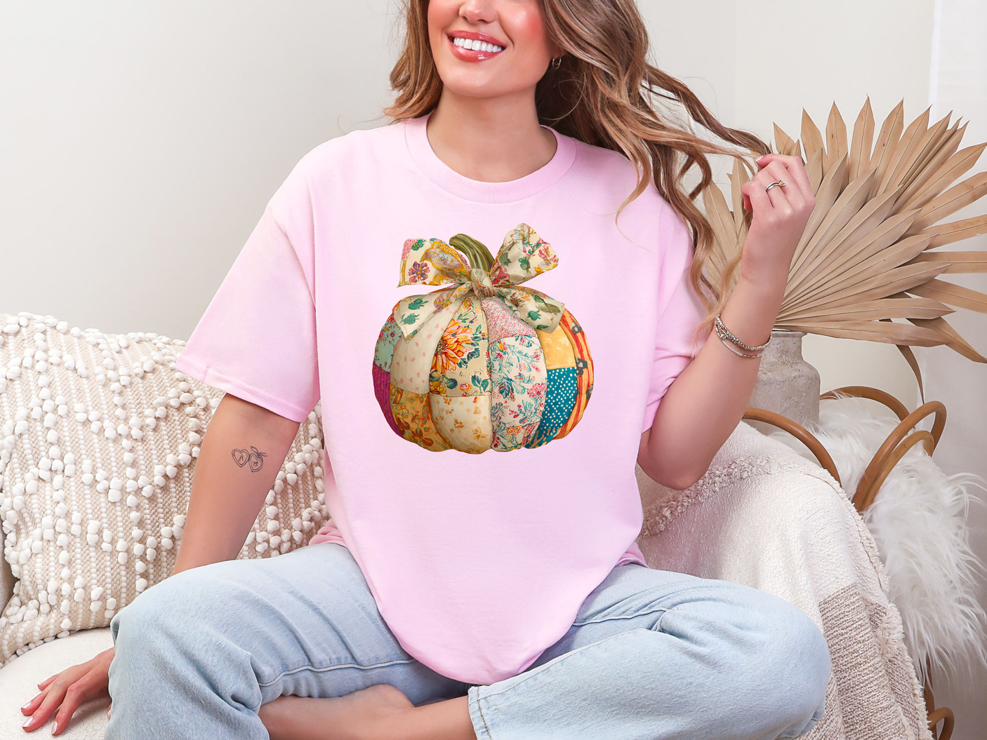 Patchwork Pumpkin Graphic Tee in Two Colors