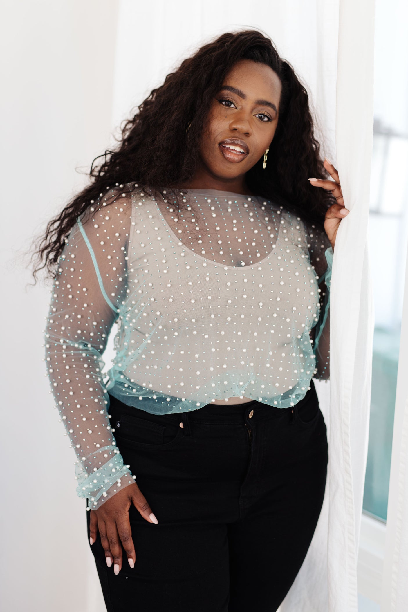 Pearl Diver Layering Top in Light Cyan - Liarian Unlimited Boutique