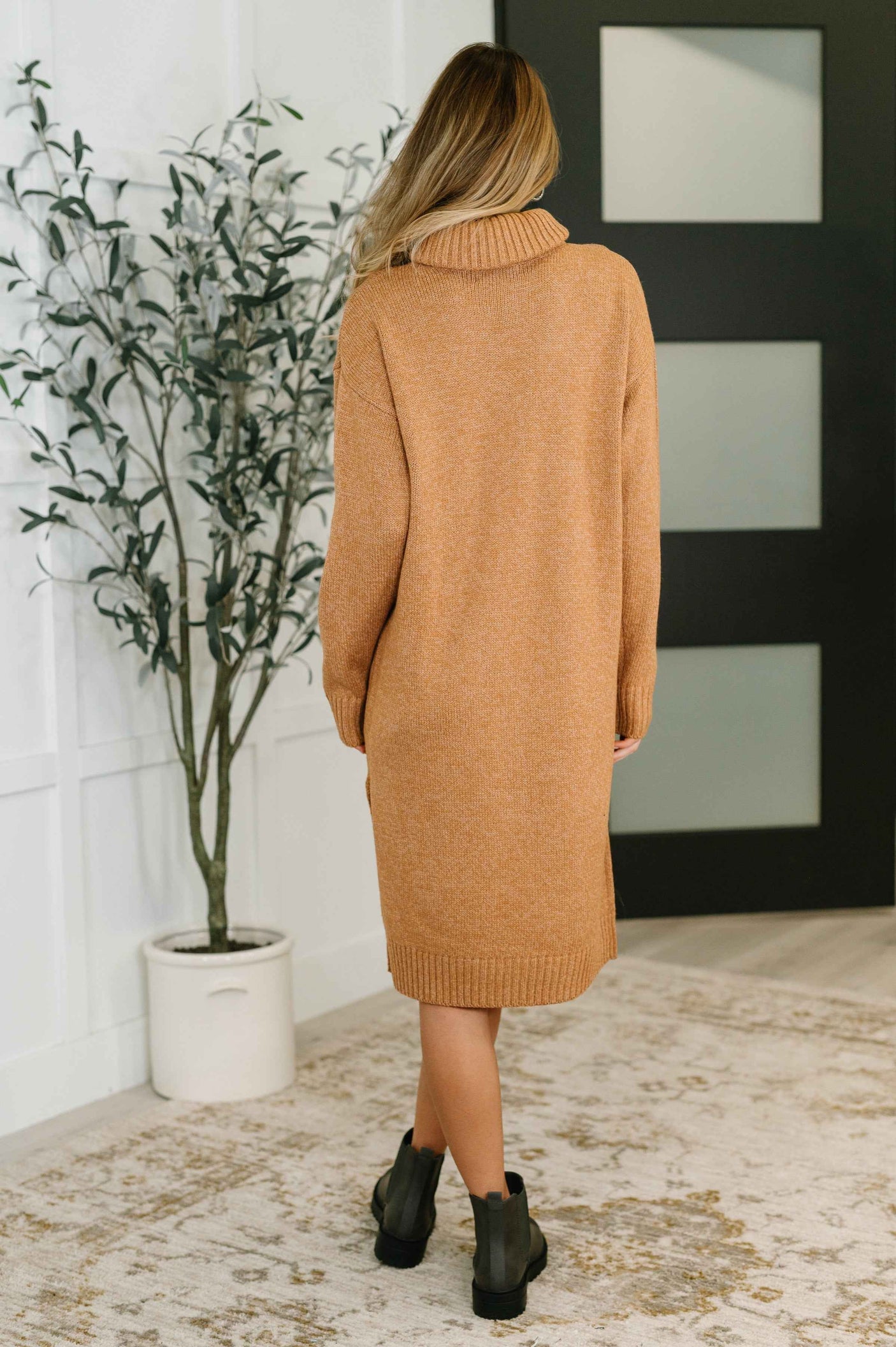 Personal Assistant Turtleneck Dress in Deep Camel