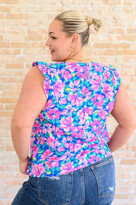 Petals on the Moon Flutter Sleeve Blouse in Royal Pink - Liarian Unlimited Boutique