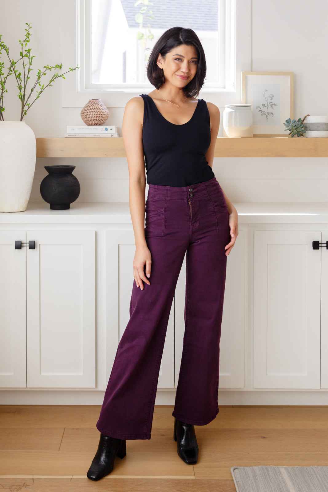 Petunia High Rise Wide Leg Jeans in Plum - Liarian Unlimited Boutique
