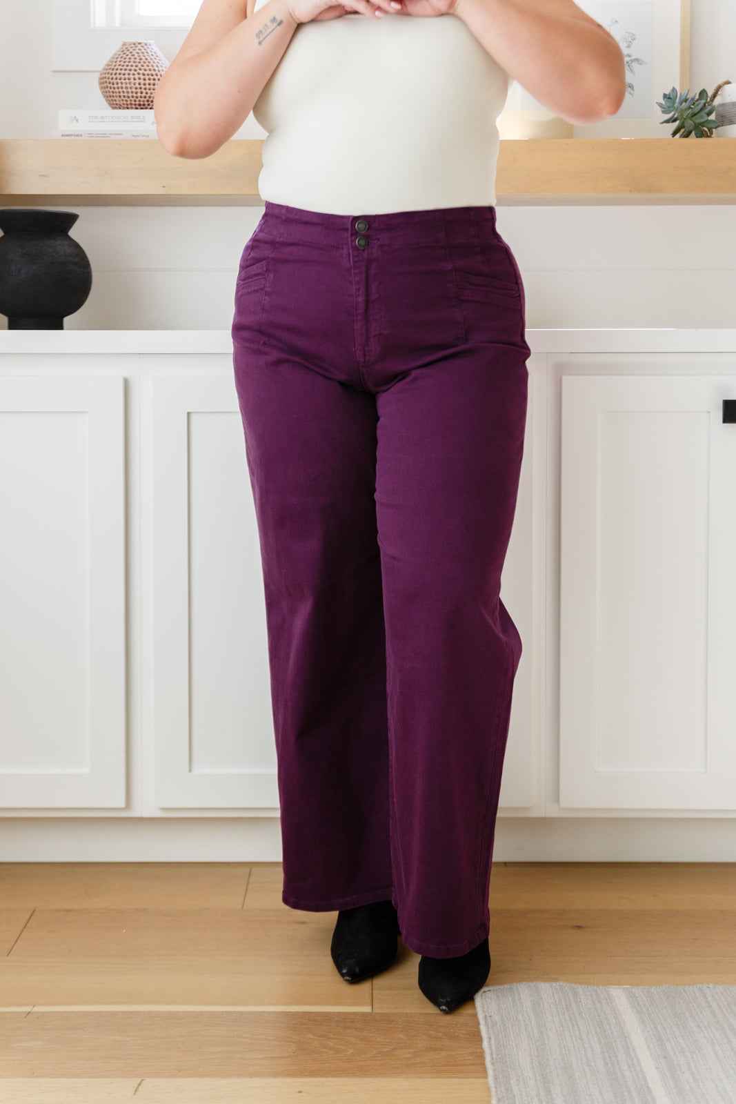 Petunia High Rise Wide Leg Jeans in Plum - Liarian Unlimited Boutique