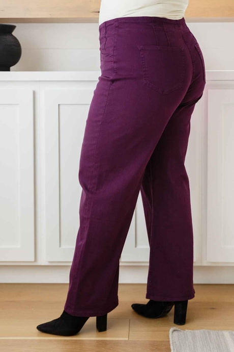 Petunia High Rise Wide Leg Jeans in Plum - Liarian Unlimited Boutique