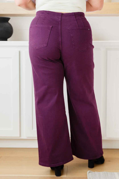 Petunia High Rise Wide Leg Jeans in Plum - Liarian Unlimited Boutique