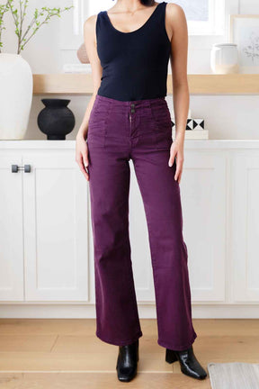 Petunia High Rise Wide Leg Jeans in Plum - Liarian Unlimited Boutique