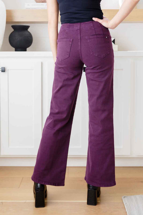 Petunia High Rise Wide Leg Jeans in Plum - Liarian Unlimited Boutique