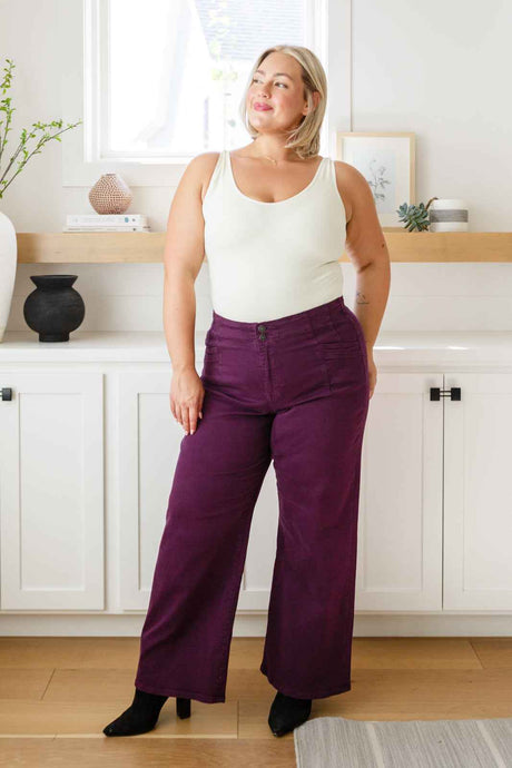 Petunia High Rise Wide Leg Jeans in Plum - Liarian Unlimited Boutique