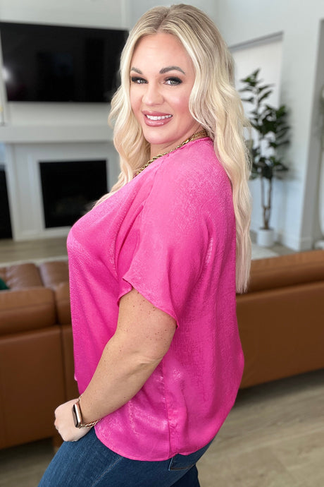Pleat Front V-Neck Top in Hot Pink - Liarian Unlimited Boutique