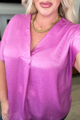 Pleat Front V-Neck Top in Spring Orchid - Liarian Unlimited Boutique