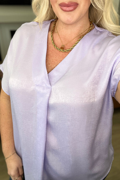 Pleat Front V-Neck Top in Lavender - Liarian Unlimited Boutique