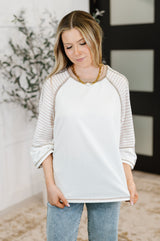 Preoccupied Striped Sleeve Top in Tan