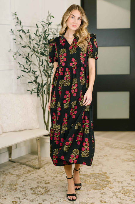Quiet Life Notch Neck Tiered Dress in Black