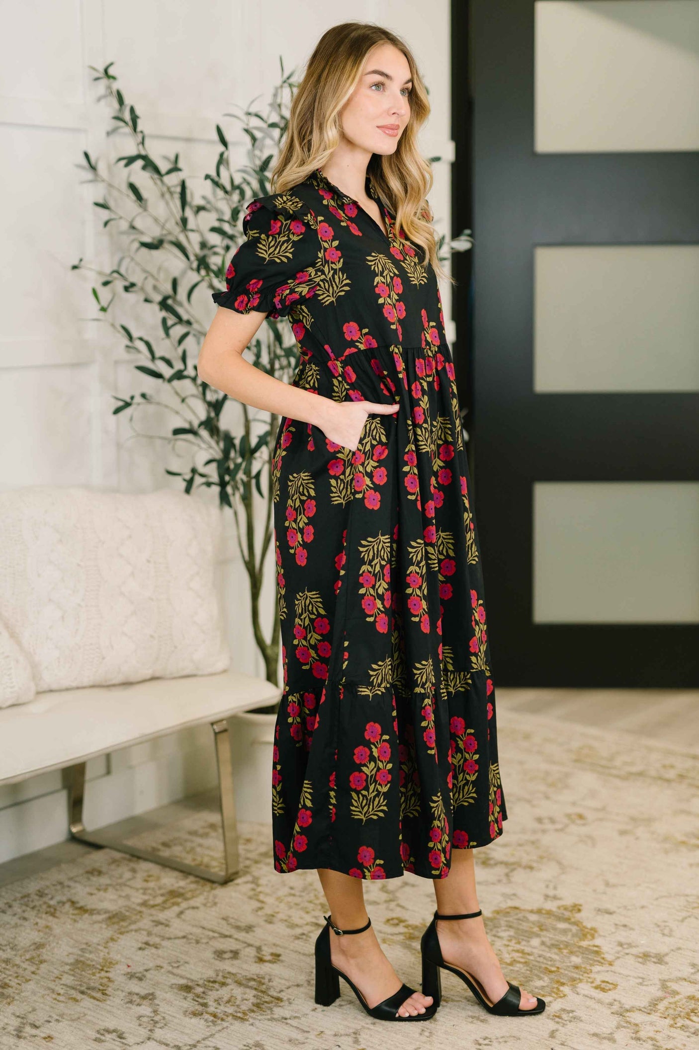 Quiet Life Notch Neck Tiered Dress in Black