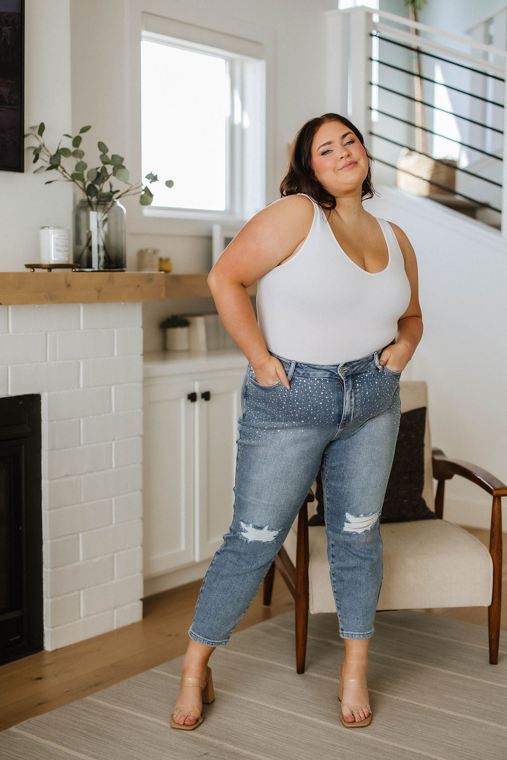 Jeans ajustados con pedrería Reese