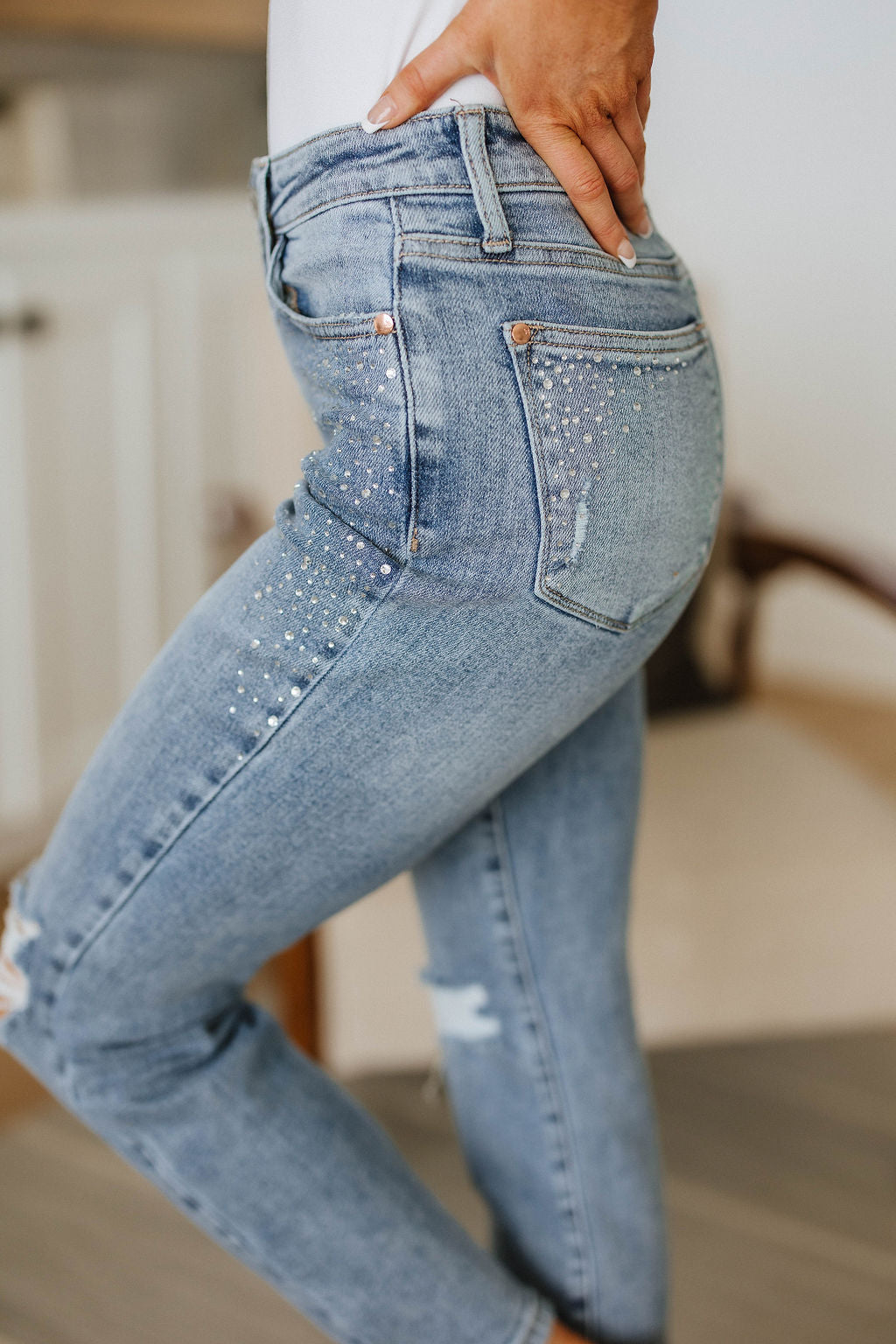 Jeans ajustados con pedrería Reese