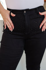 Reese Rhinestone Slim Fit Jeans in Black - Liarian Unlimited Boutique