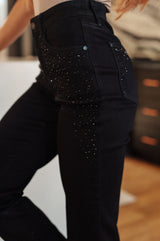 Reese Rhinestone Slim Fit Jeans in Black - Liarian Unlimited Boutique