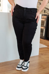 Reese Rhinestone Slim Fit Jeans in Black - Liarian Unlimited Boutique