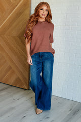 Top de punto con mangas dolman Relaxing Away en color café