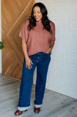 Top de punto con mangas dolman Relaxing Away en color café