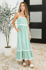 Ripple Effect Spaghetti Strap Dress in Sage - Liarian Unlimited Boutique