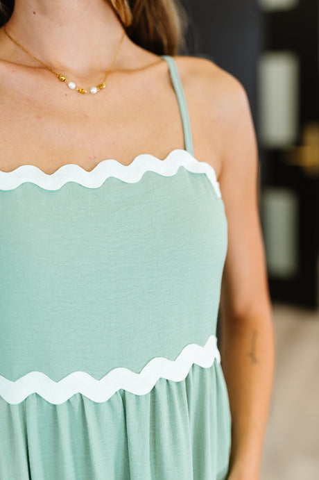 Ripple Effect Spaghetti Strap Dress in Sage - Liarian Unlimited Boutique