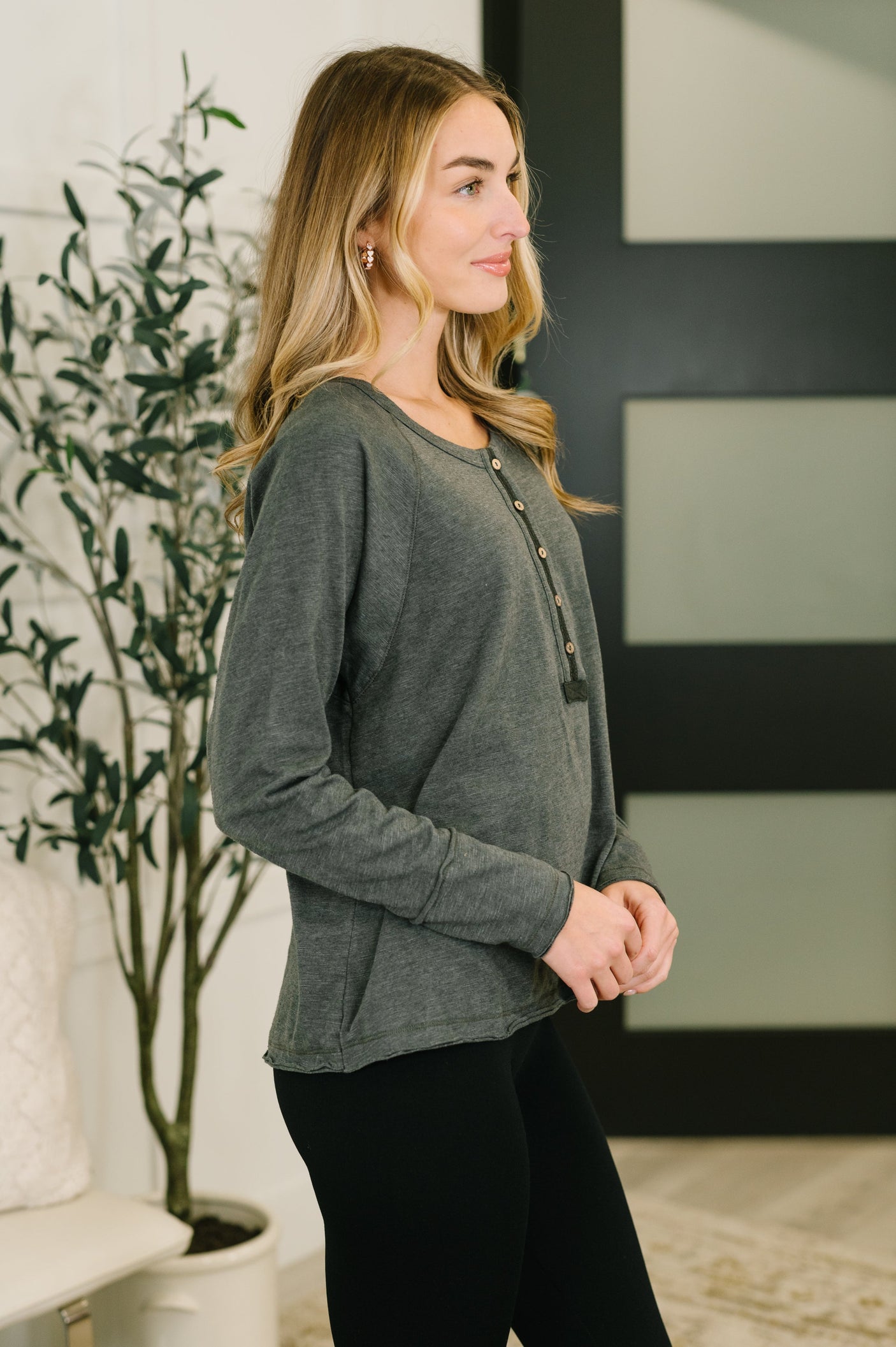 Rooftop View Raglan Sleeve Henley Top