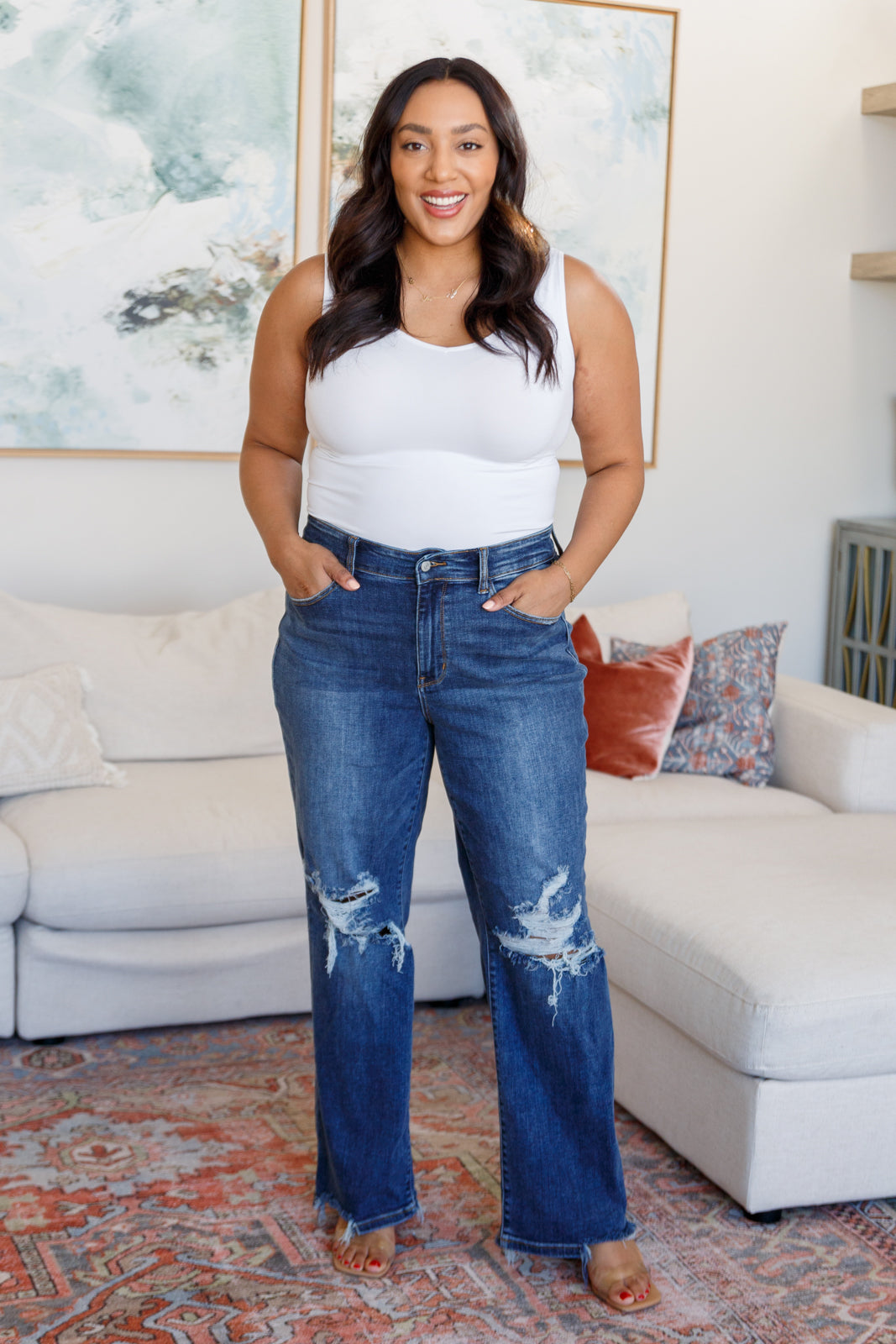 Rose High Rise 90's Straight Jeans in Dark Wash - Liarian Unlimited Boutique