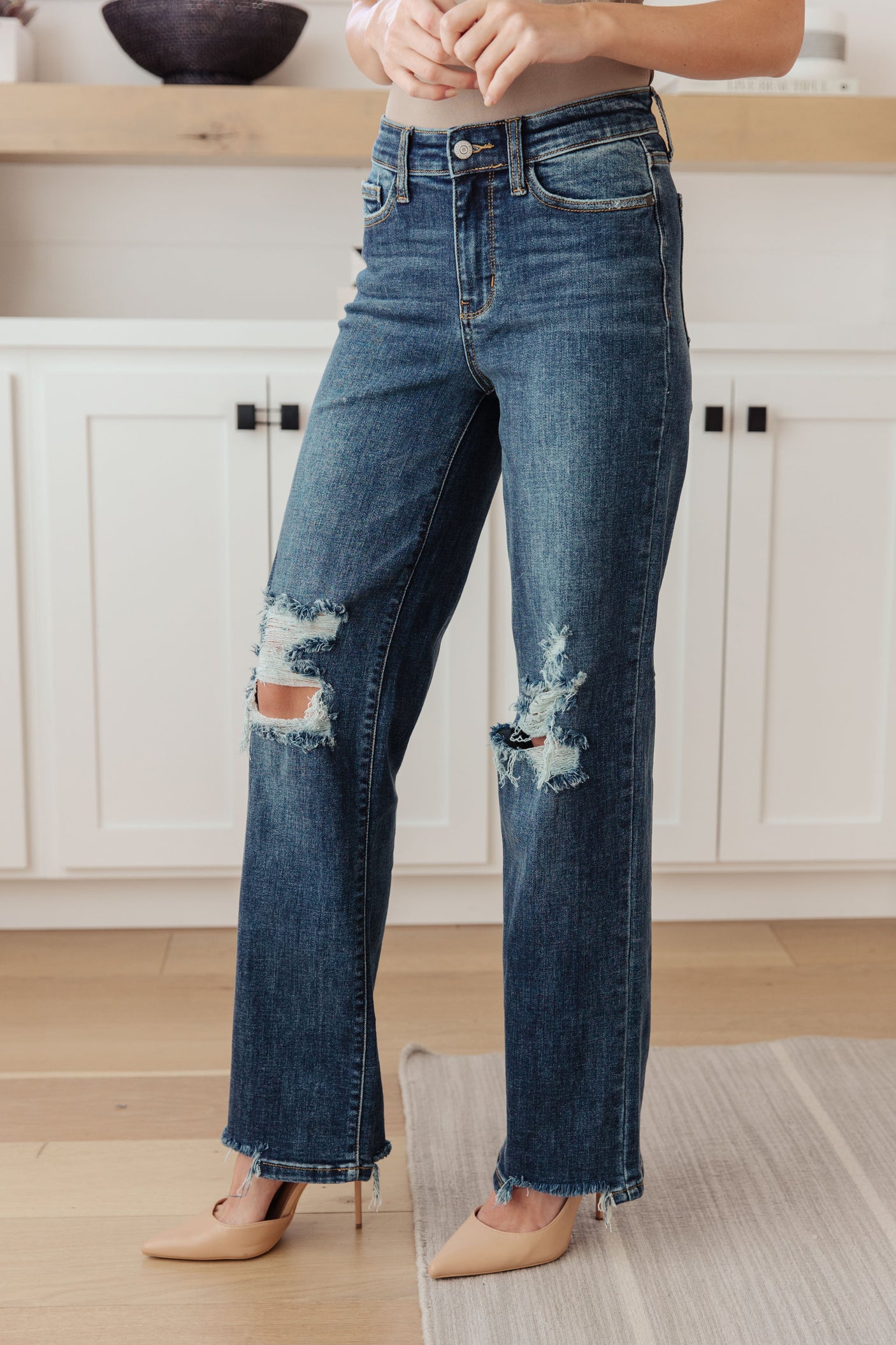 Rose High Rise 90's Straight Jeans in Dark Wash - Liarian Unlimited Boutique
