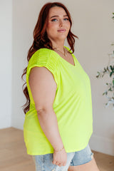 Ruched Cap Sleeve Top in Neon Green - Liarian Unlimited Boutique
