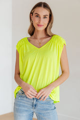 Ruched Cap Sleeve Top in Neon Green - Liarian Unlimited Boutique
